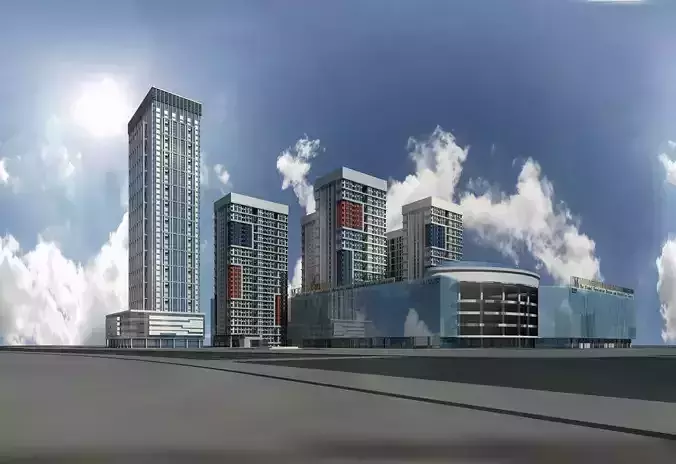 Architecture skyscraper in middle of city