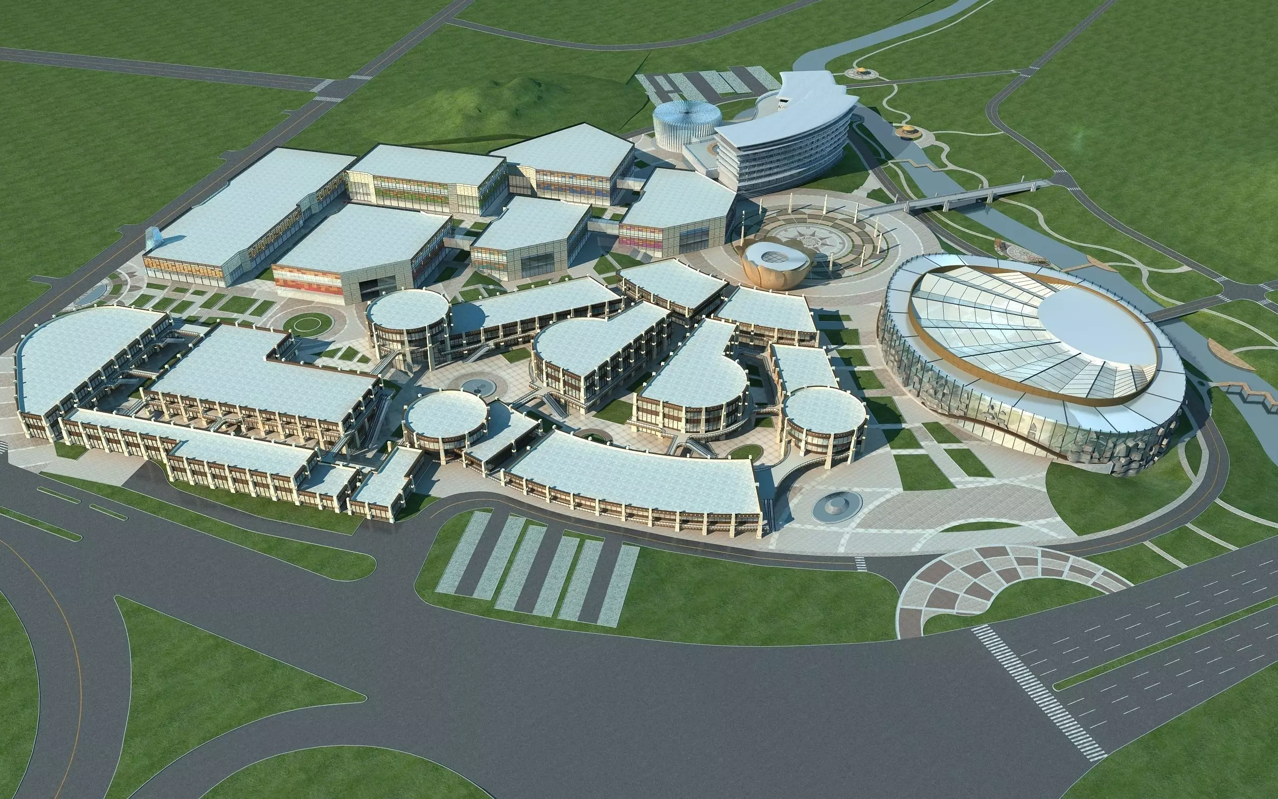 Architecture futuristic university campus 3D model_0