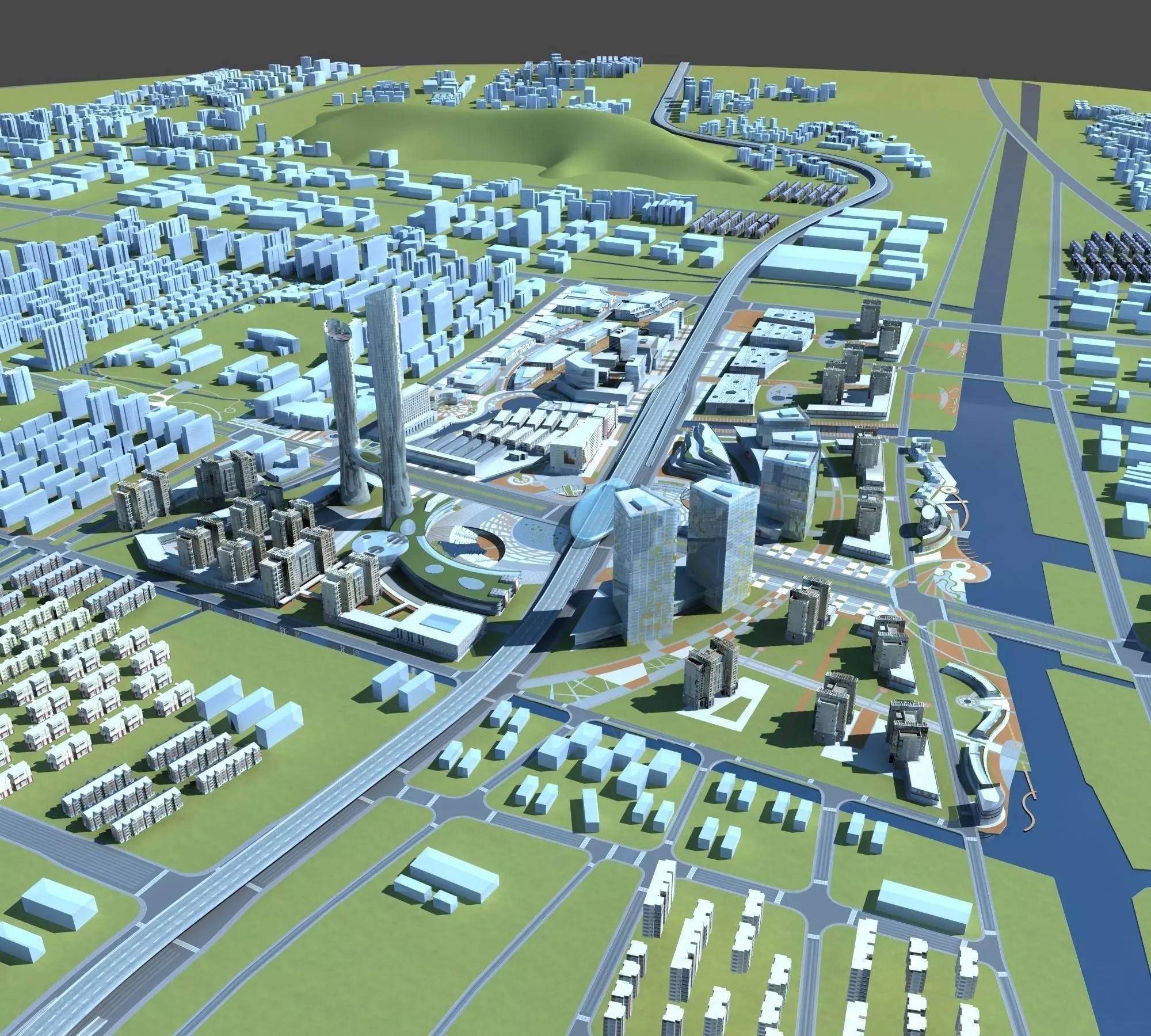 Architecture city with roads and buildings 3D model_0