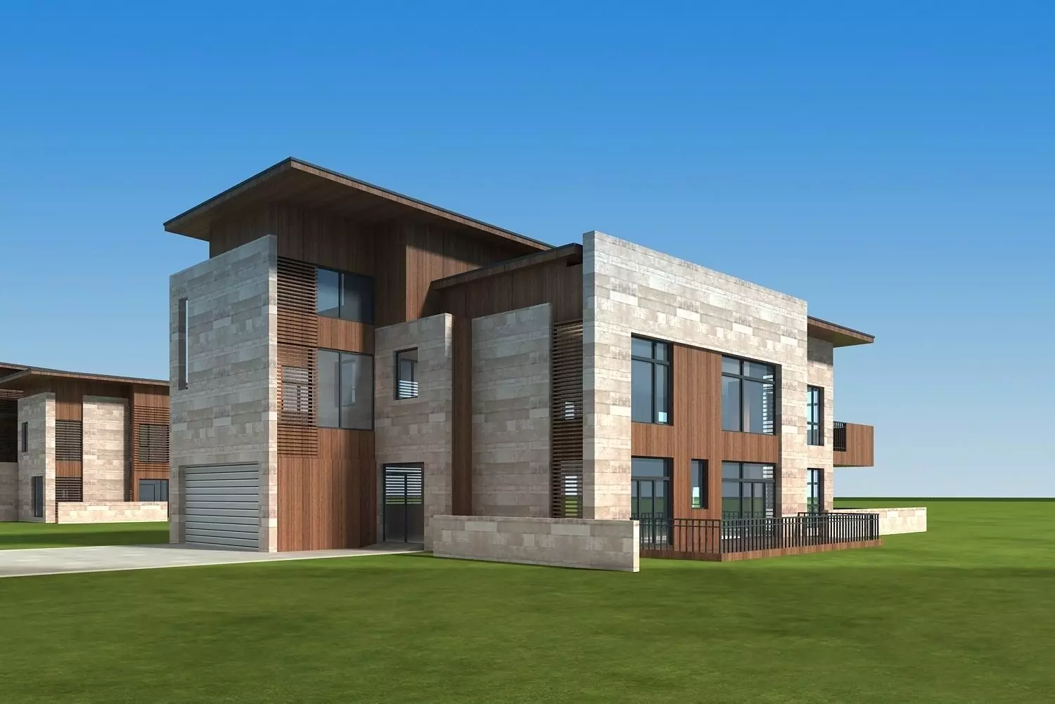 Villa modern house on grassy field 3D model
