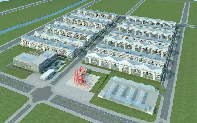 Architecture industrial complex with number of buildings