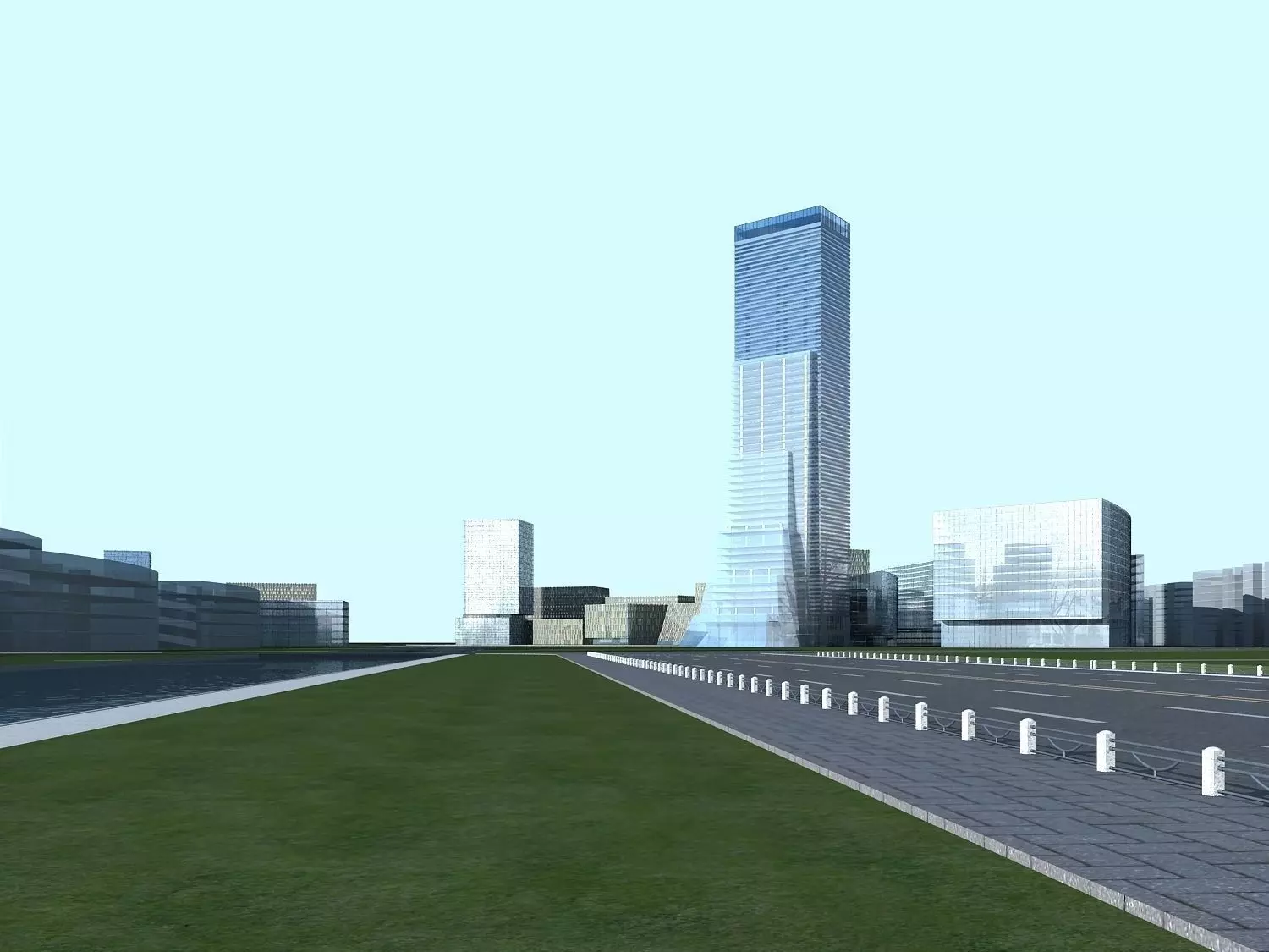 Architecture city with tall buildings and grass 3D model_0