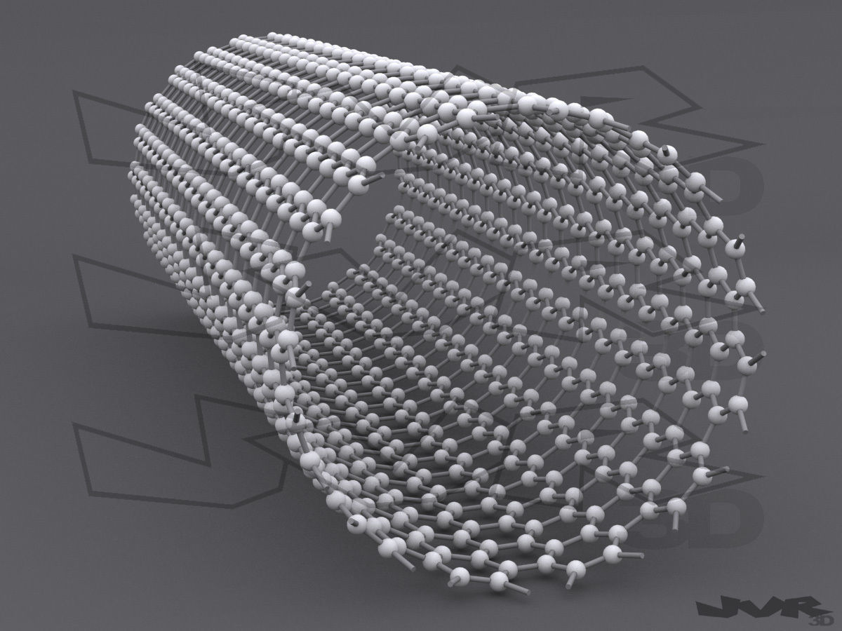 Carbon structures Graphene nanotube and fullerene tube 3D model_4