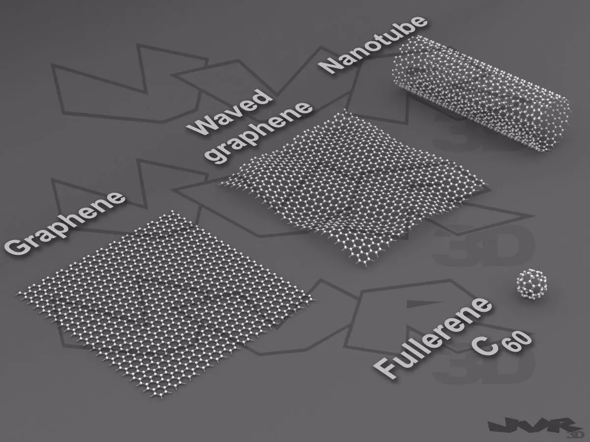 Carbon structures Graphene nanotube and fullerene tube 3D model_0