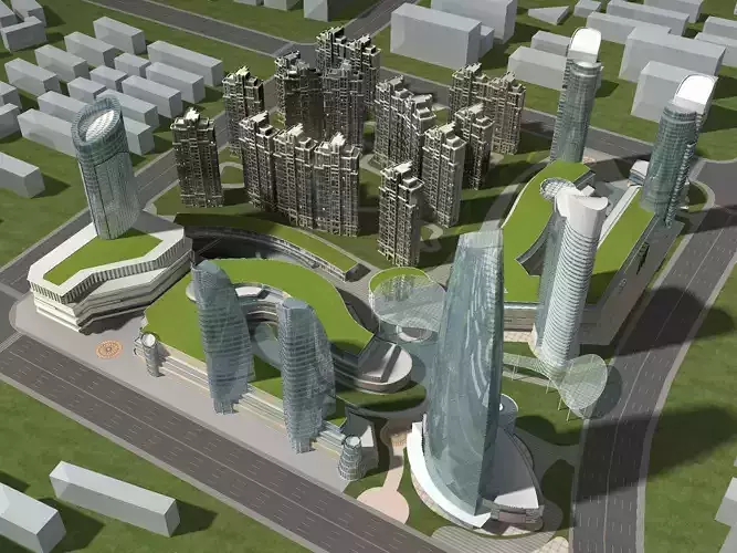 Architecture futuristic city with tall buildings