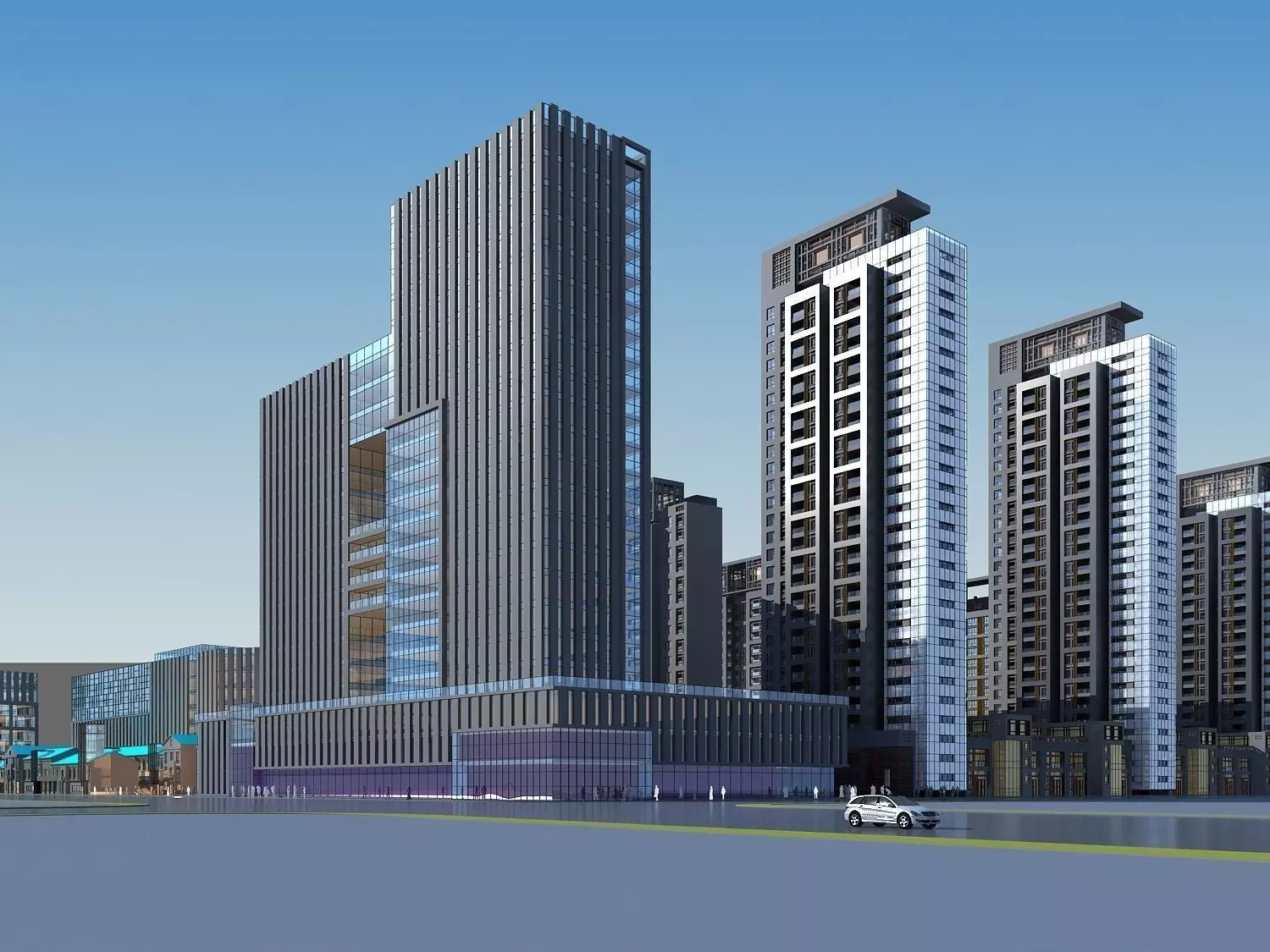 Architecture high rise building in middle of city 3D model_0