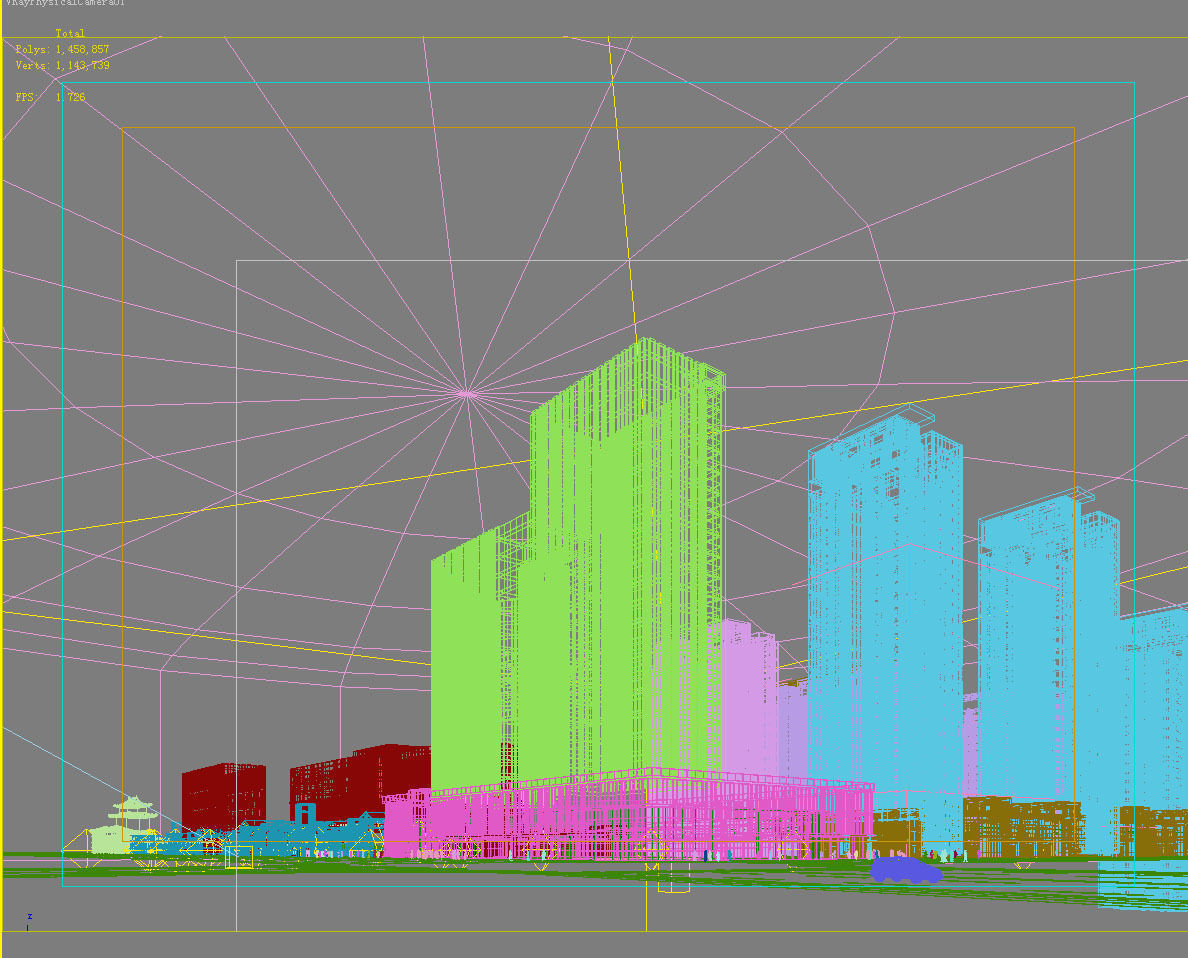 Architecture high rise building in middle of city 3D model_1