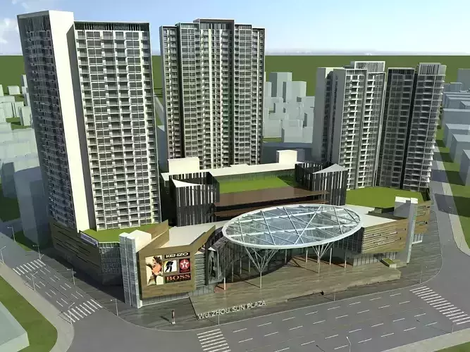 Architecture high rise building with glass roof