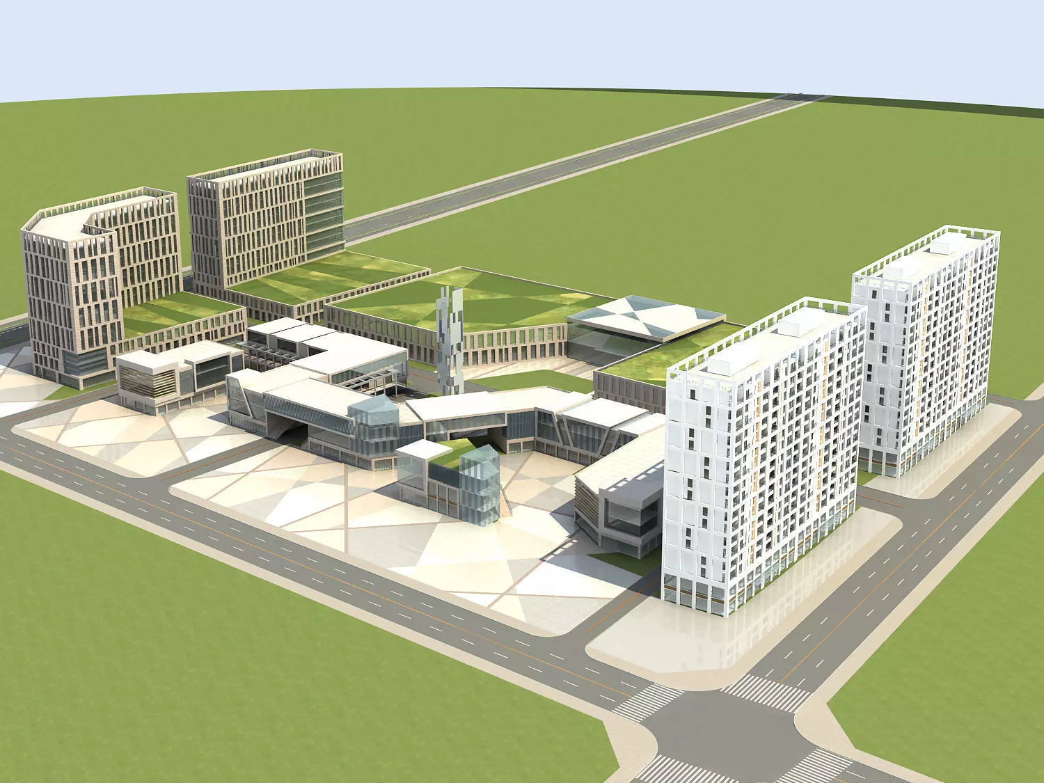 Architecture modern building with roofs 3D model_0