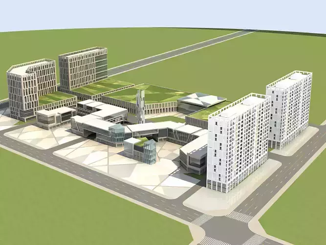Architecture modern building with roofs 3D model