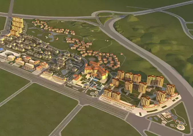 Architecture residential complex in middle of city