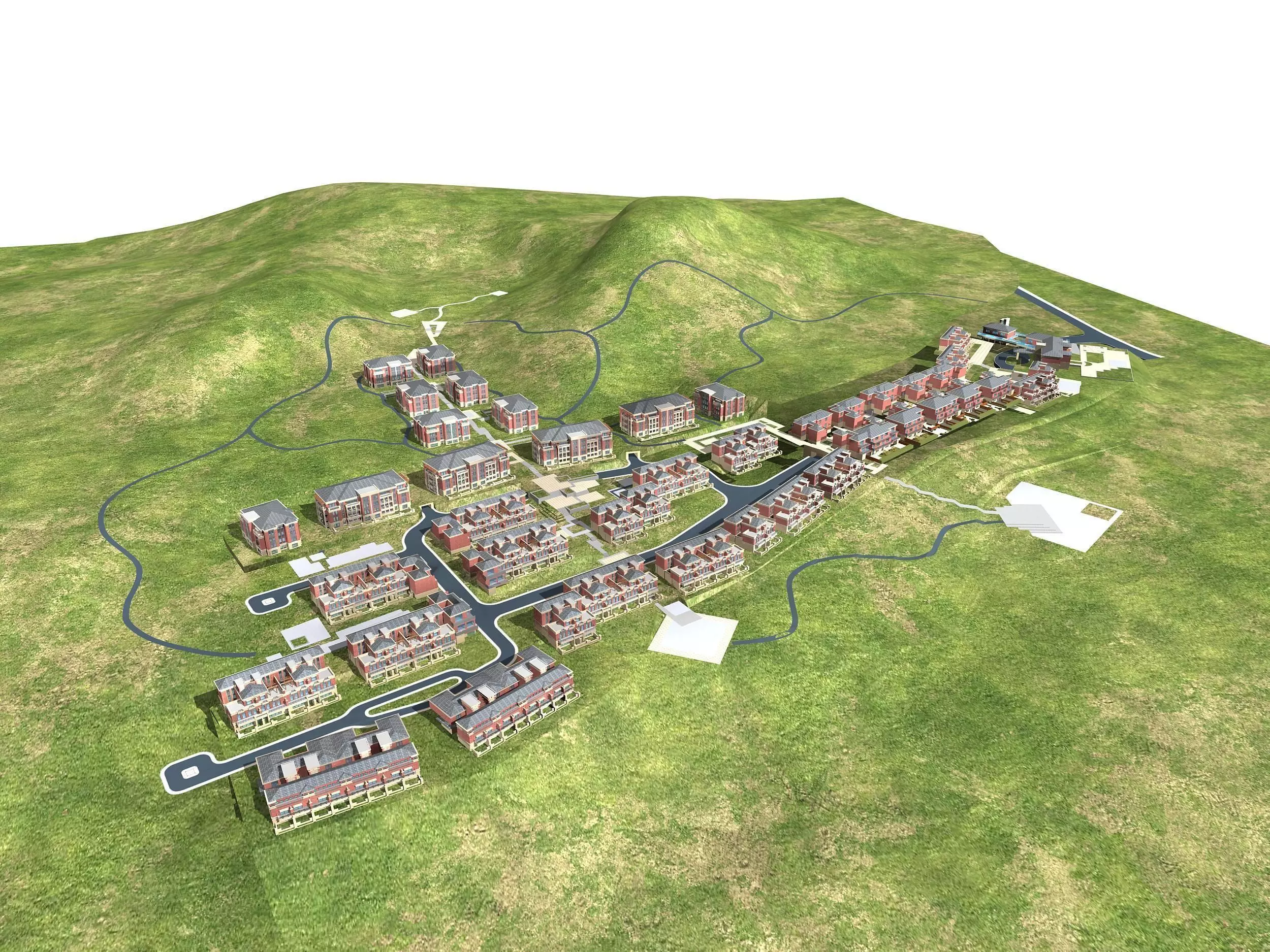 Architecture town in middle of field 3D model