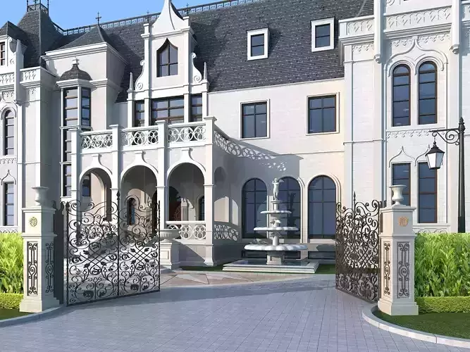 Villa ornate mansion with gate