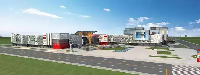 Architecture modern building in middle of street