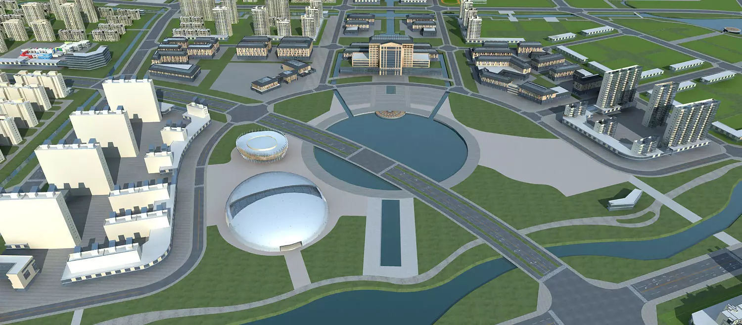 Architecture city with buildings and river 3D model