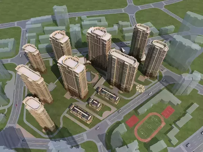 Architecture residential complex in middle of city