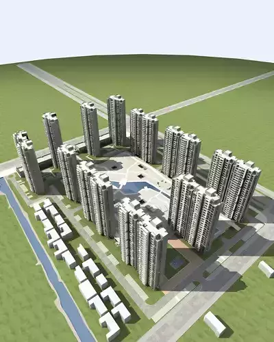 Architecture residential complex in middle of city