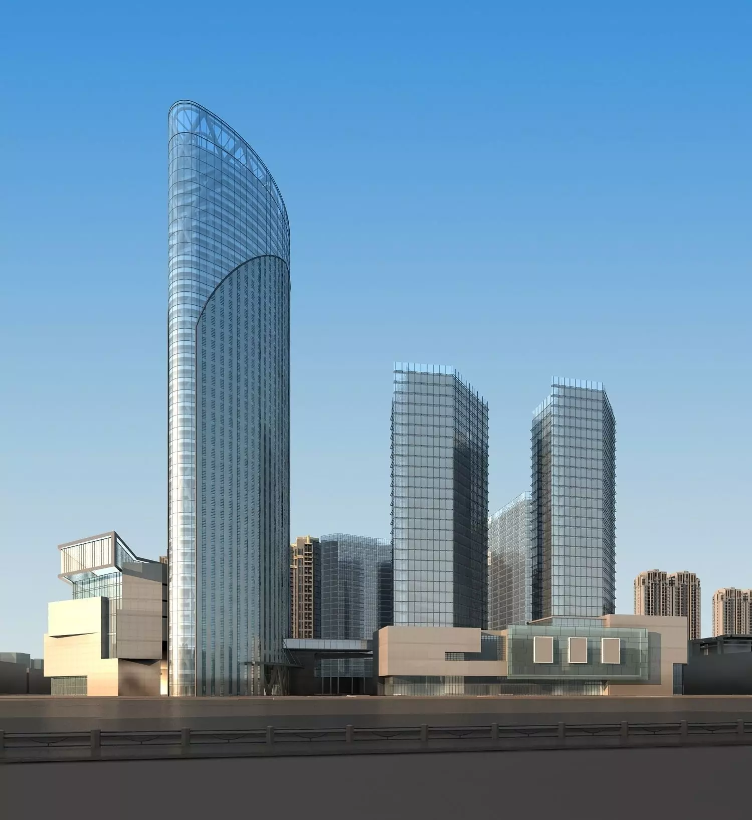 Architecture skyscraper in middle of city 3D model_0