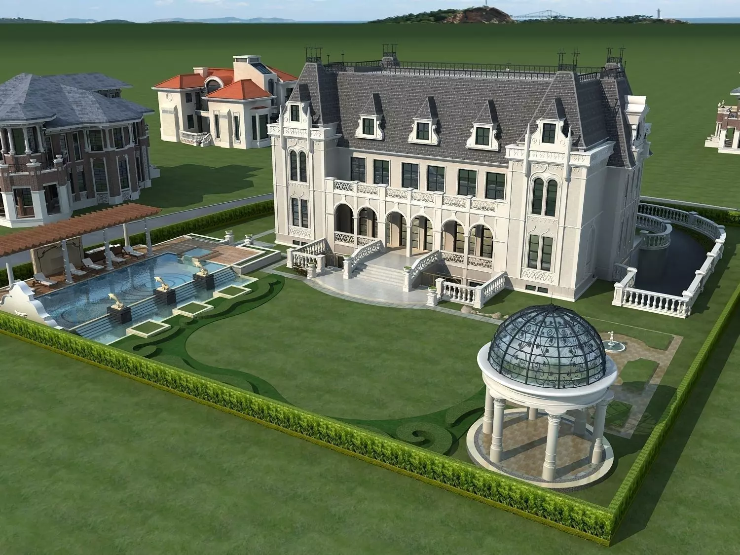 Villa mansion with swimming pool 3D model