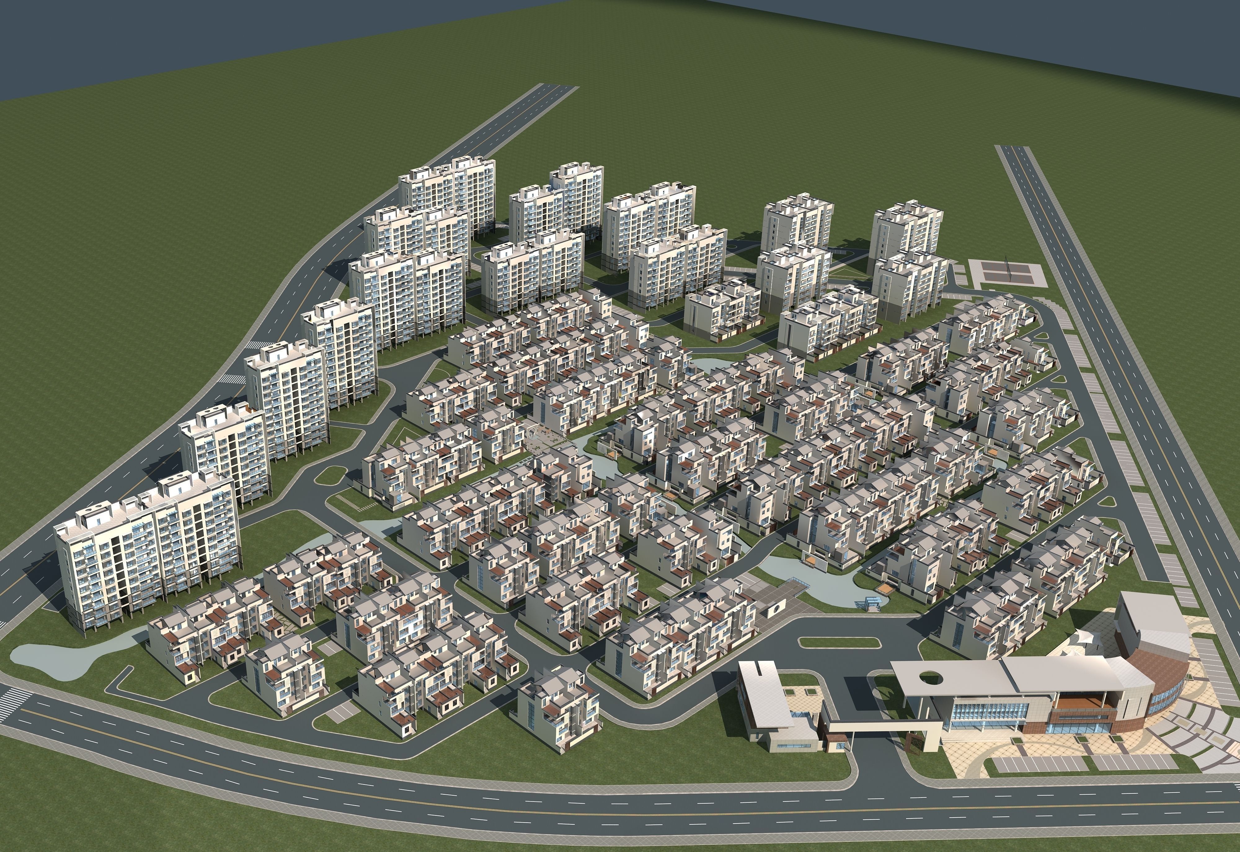 Architecture residential area in city 3D model_1