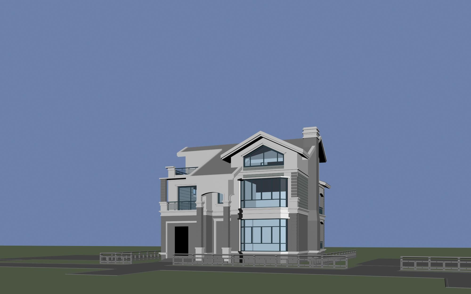 Architecture house with two stories and balcony 3D model_1