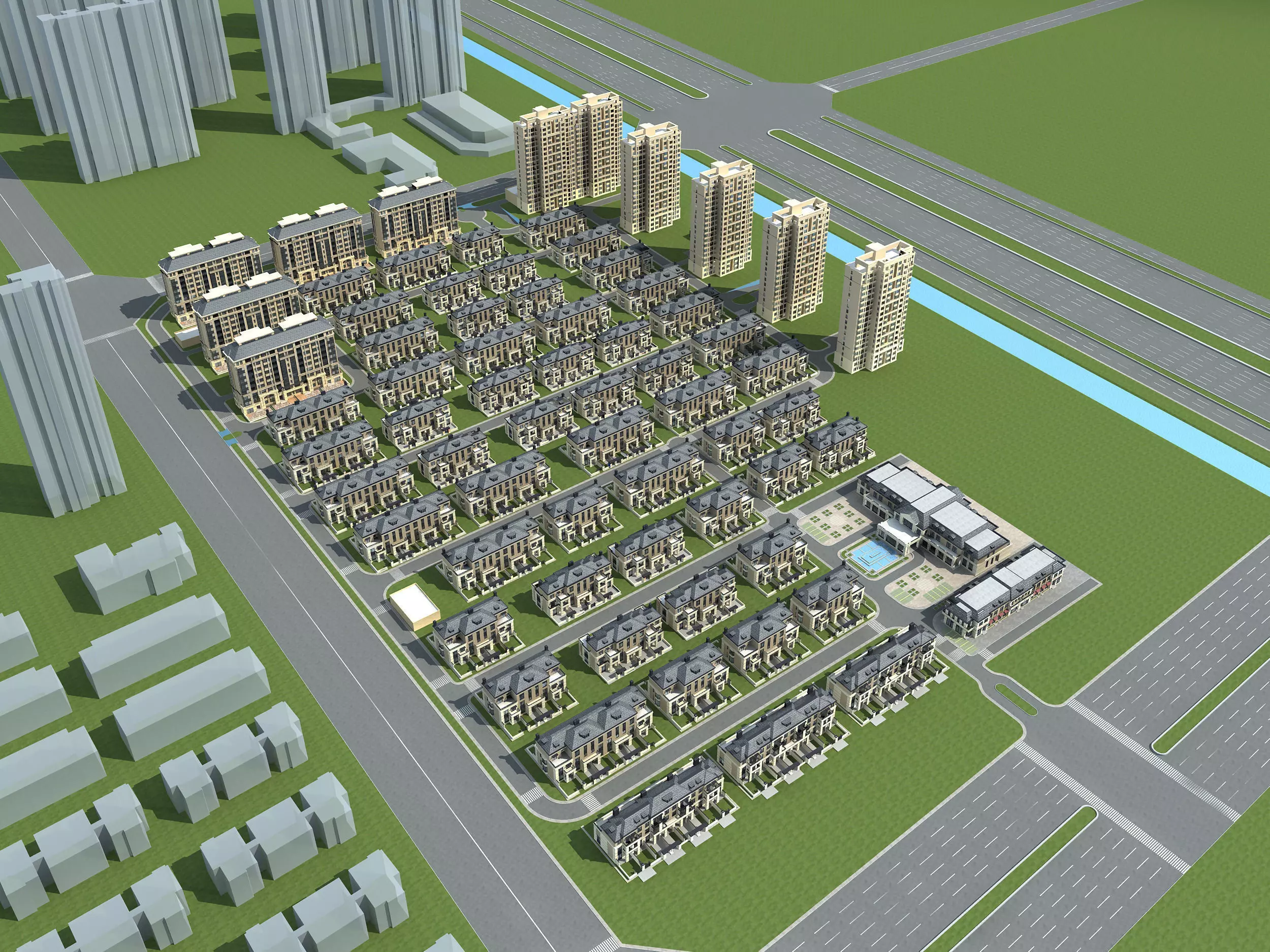 Architecture residential area 3D model_0