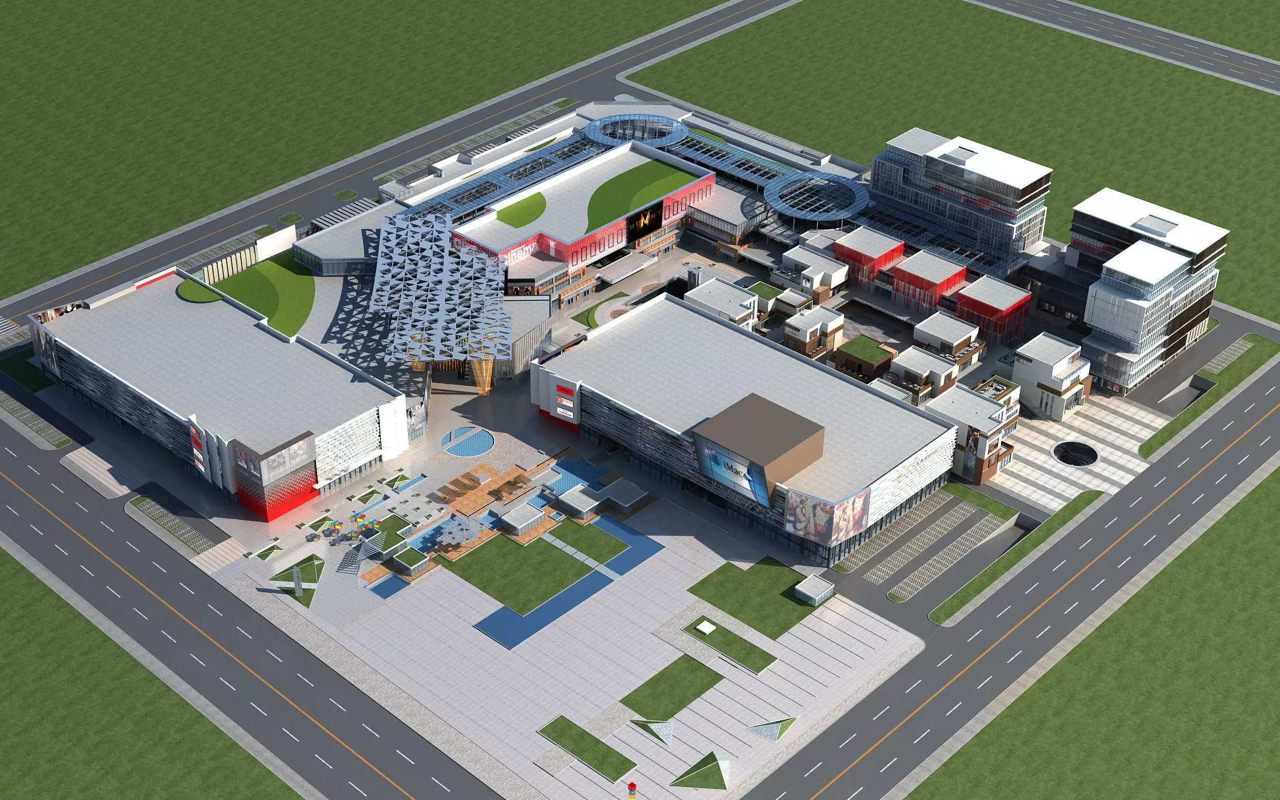 Architecture shopping mall in middle of city 3D model_0