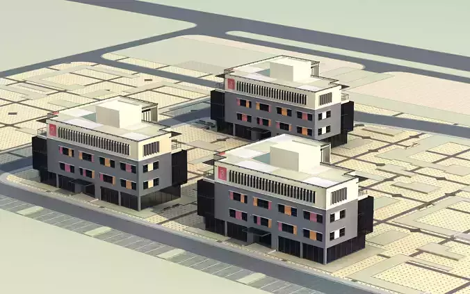 Architecture three buildings in middle of city