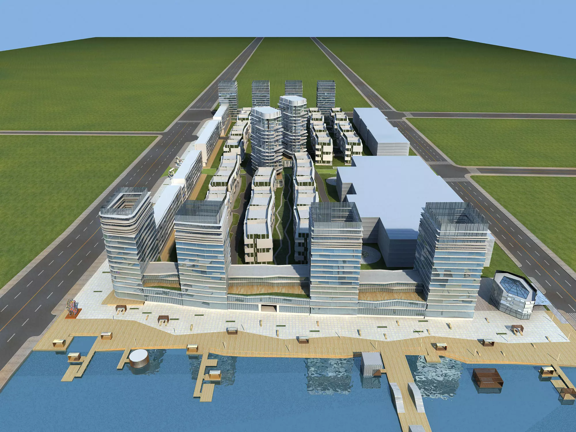 Architecture city near water 3D model_0