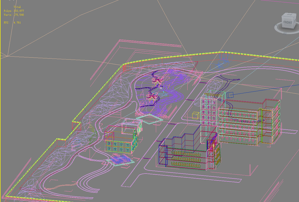 Architecture building in middle of grassy field 3D model_2
