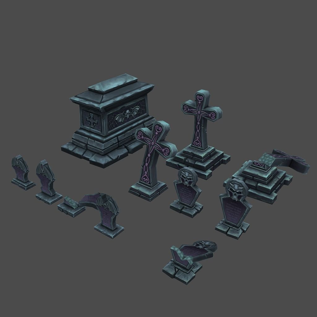 Low Poly Cemetery Halloween Set Low-poly 3D model_2