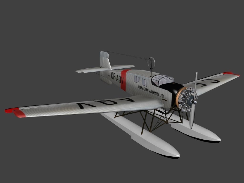 Junkers W 34 floats Free low-poly 3D model_0