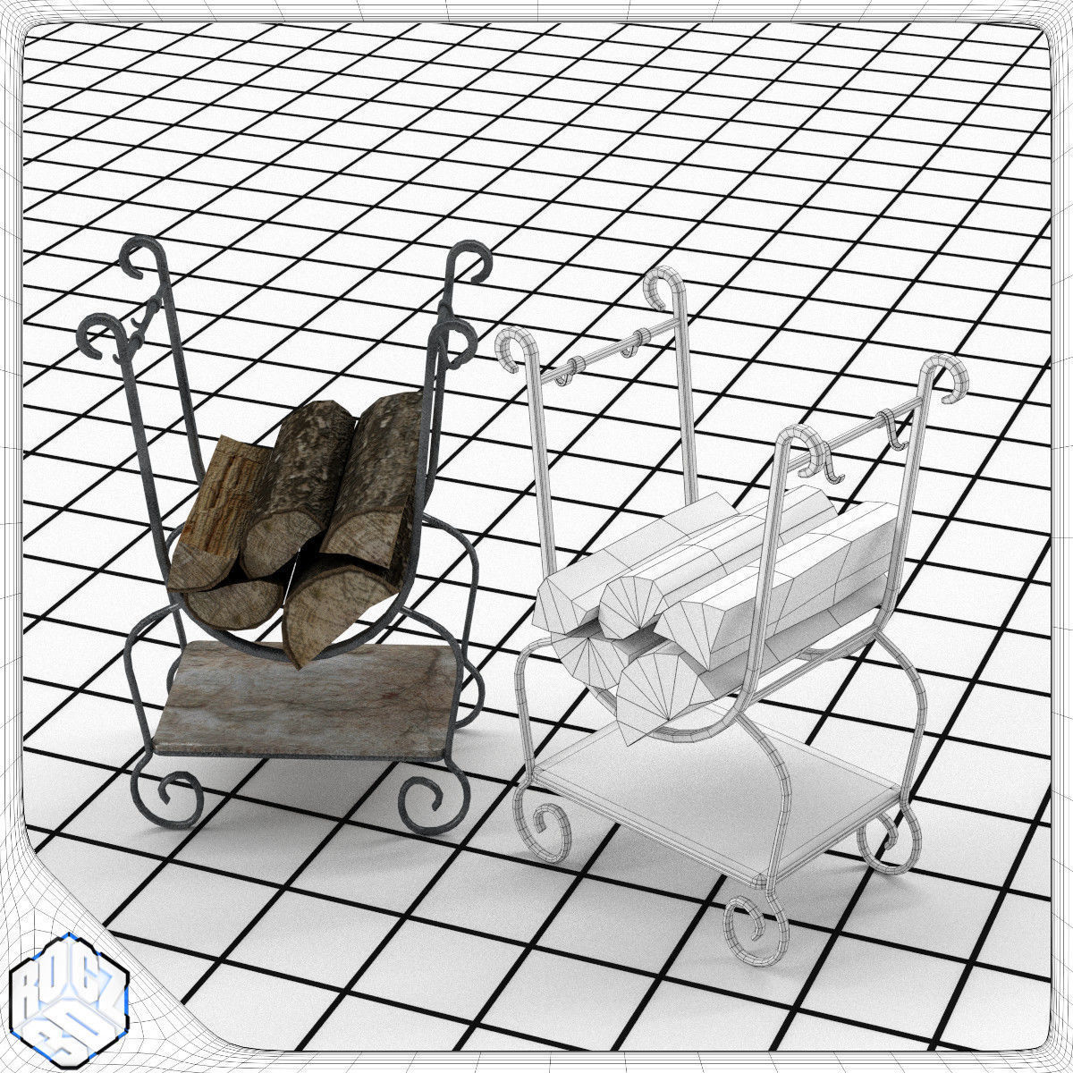 Fireplace Tool Set 3D model_1