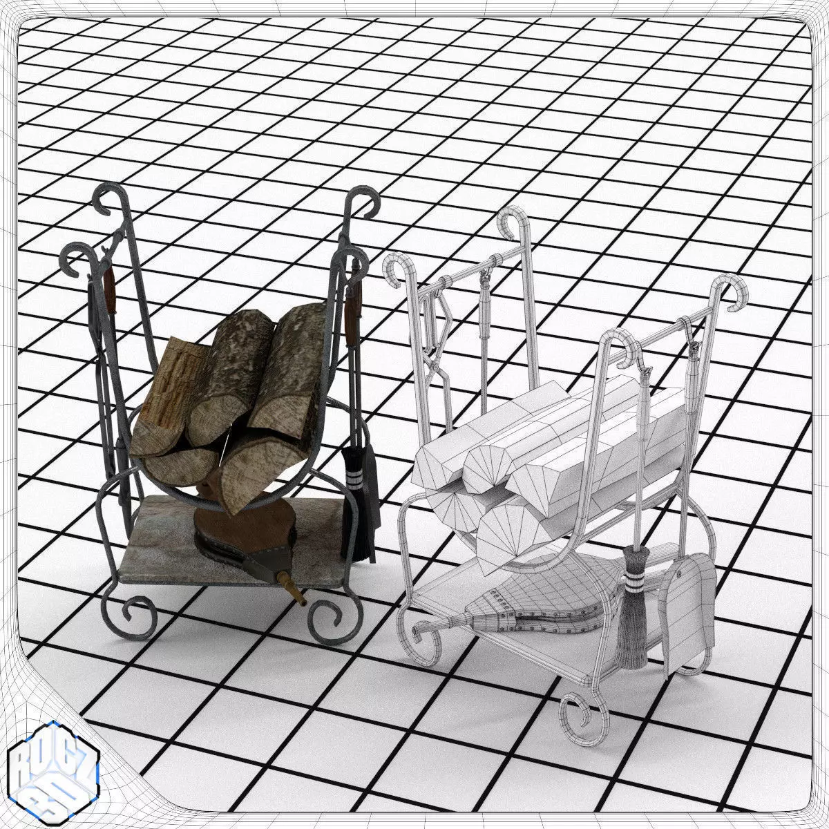Fireplace Tool Set 3D model_0