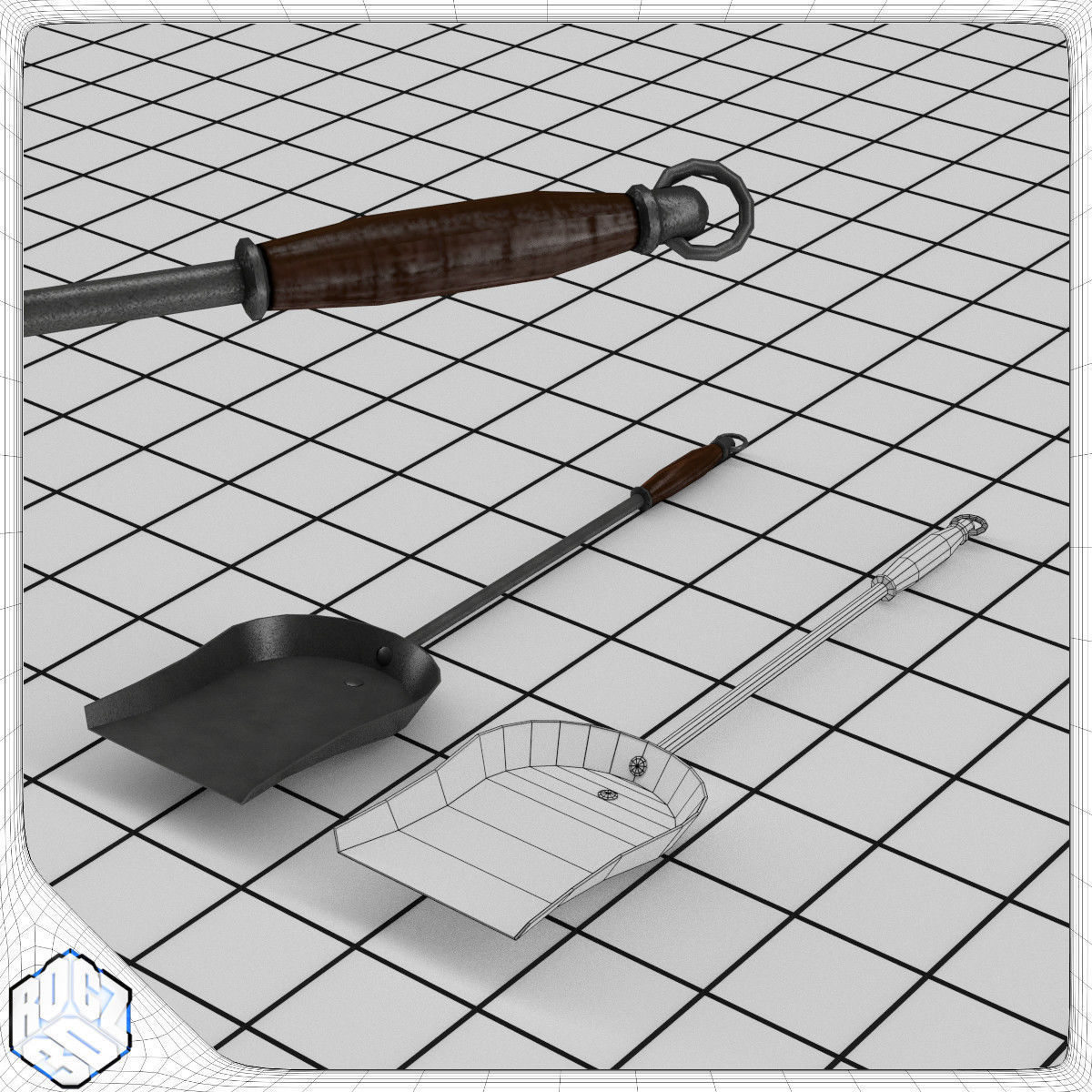 Fireplace Tool Set 3D model_5