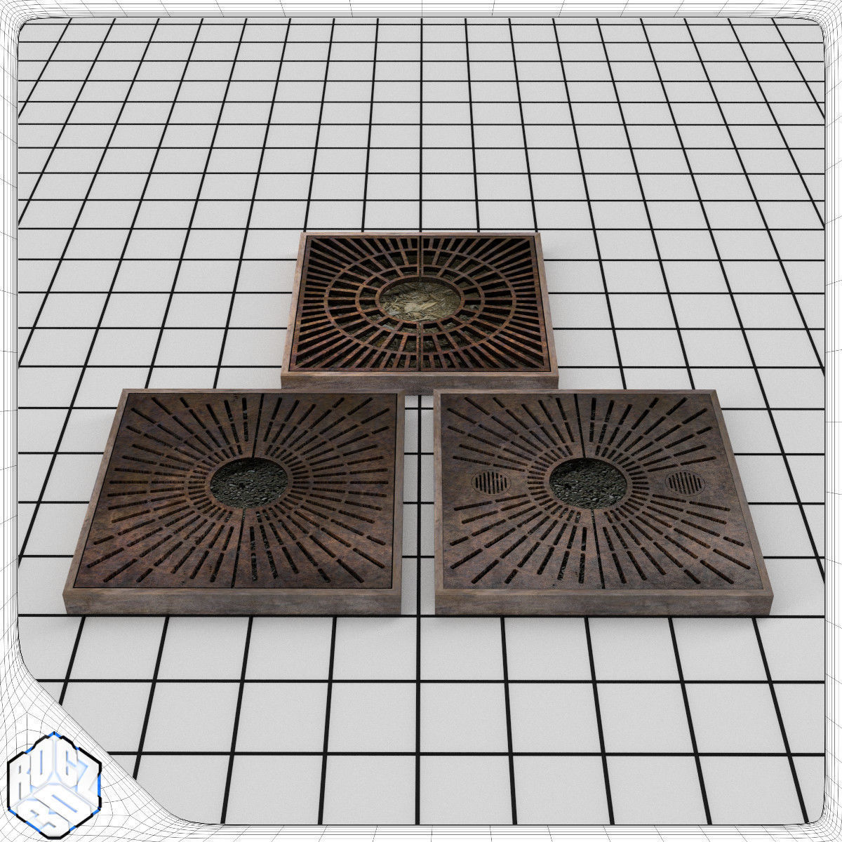 Tree Planter Grate Set 3D model_6