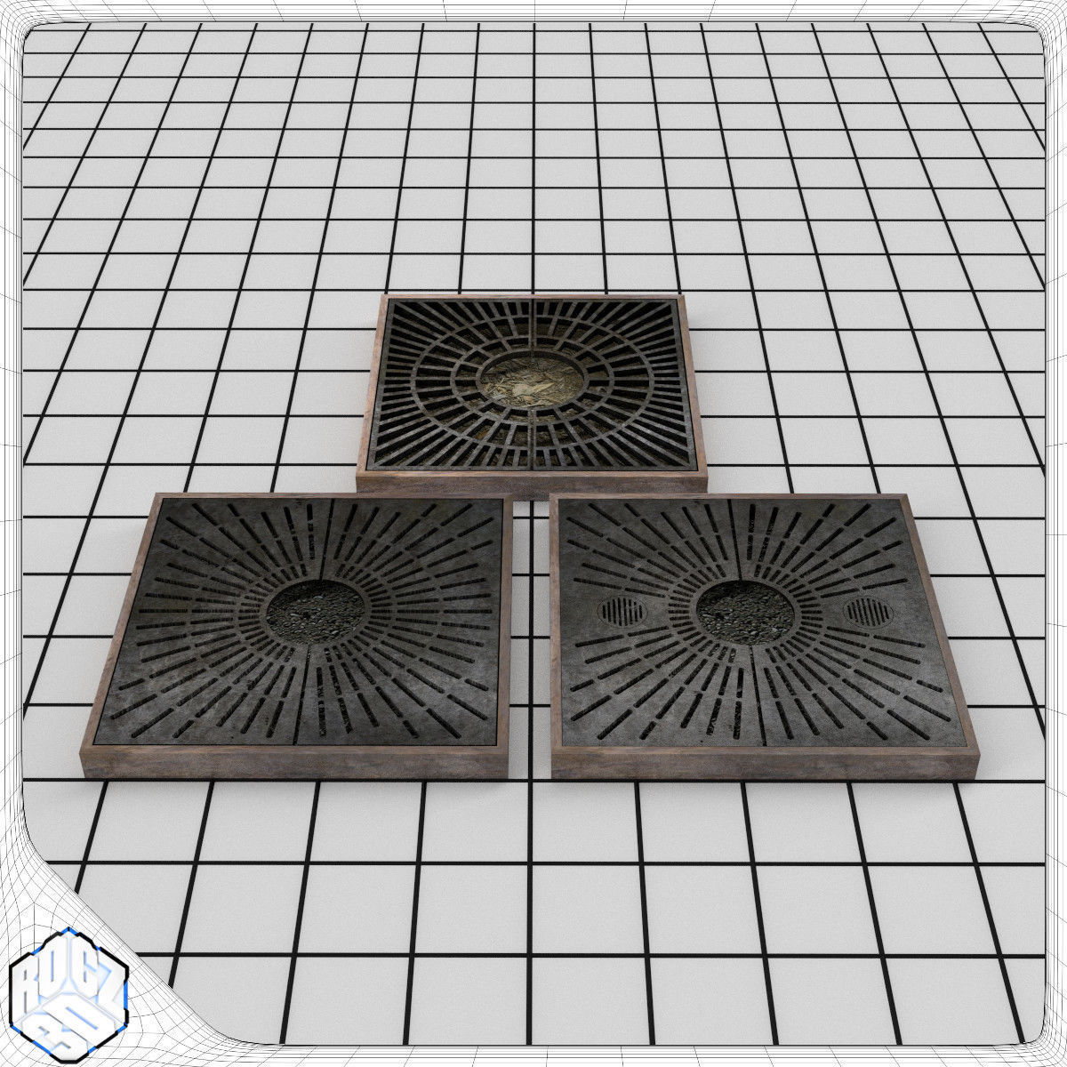 Tree Planter Grate Set 3D model_7