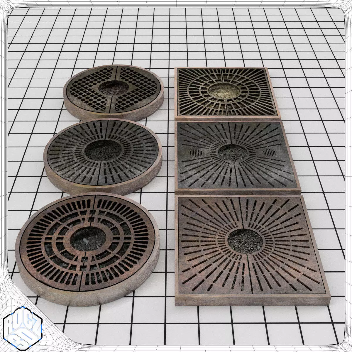 Tree Planter Grate Set 3D model_0