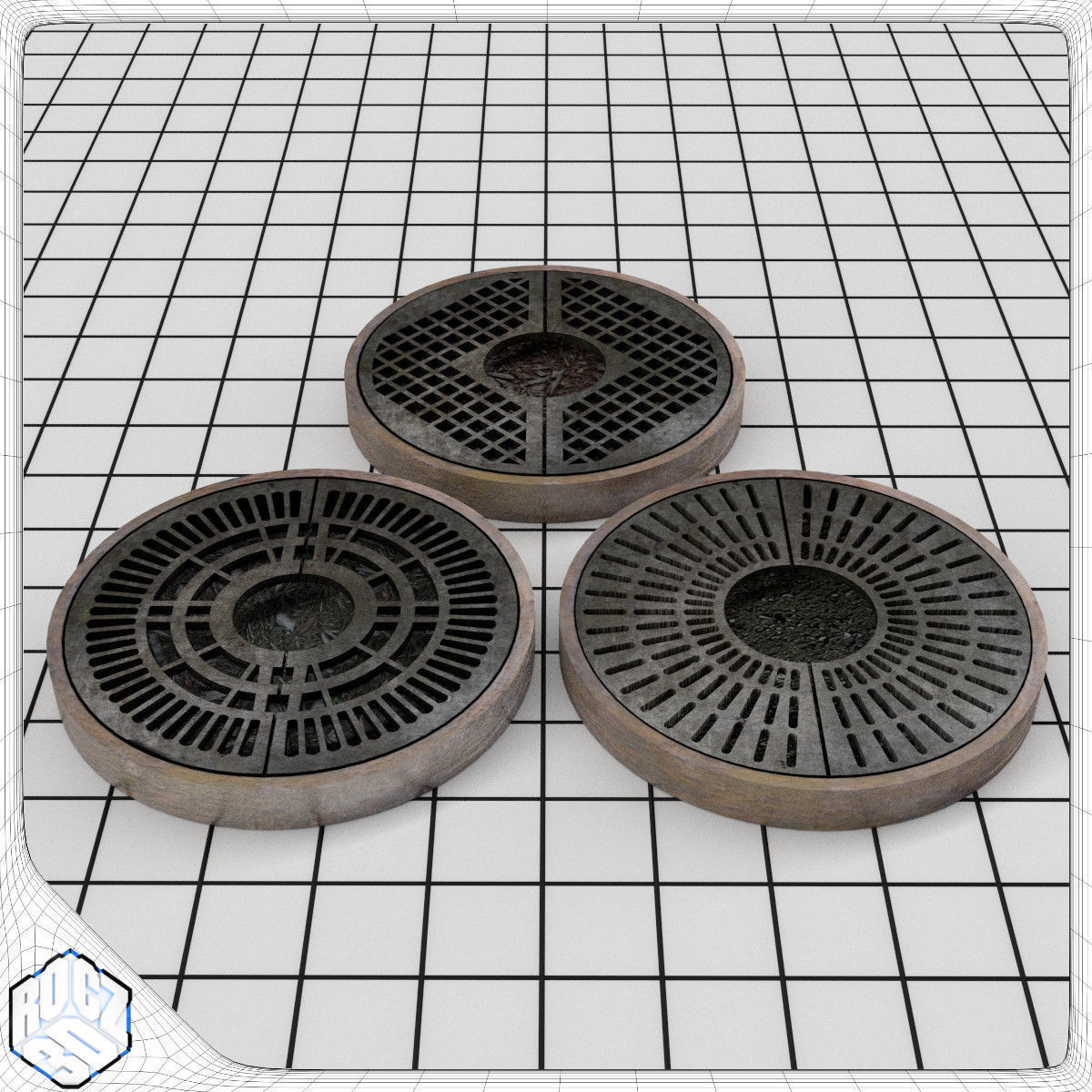Tree Planter Grate Set 3D model_2