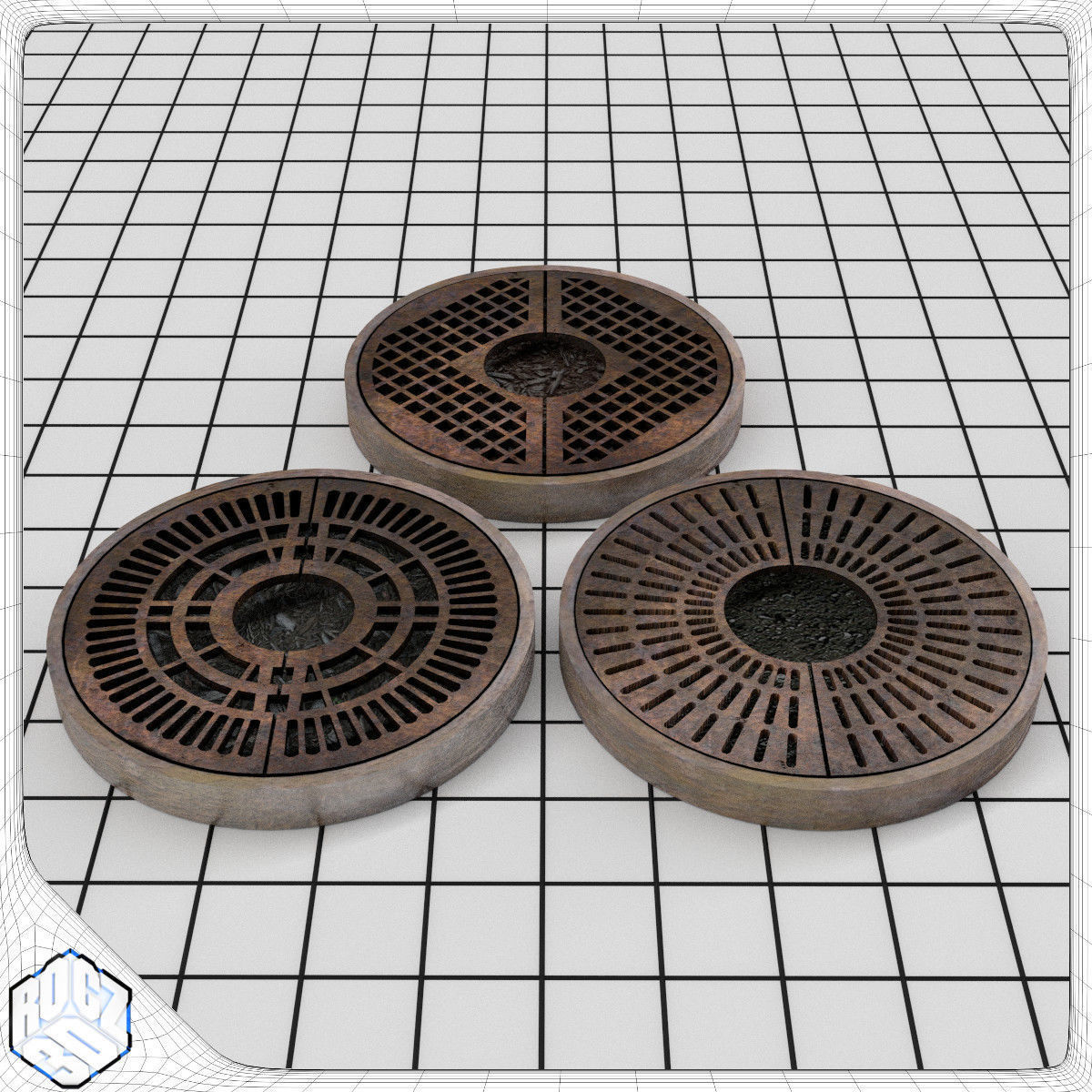 Tree Planter Grate Set 3D model_1