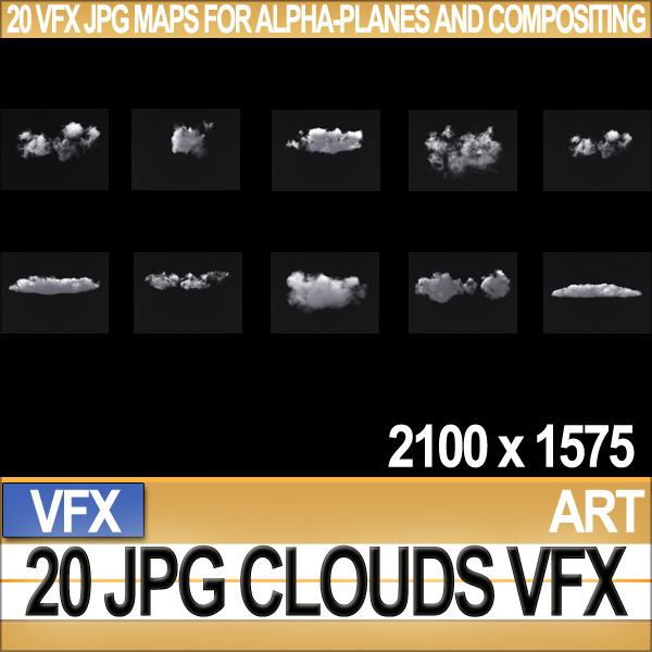 Visual FX 20 JPG Maps Clouds for Alpha-Planes Compositing 3D model_1