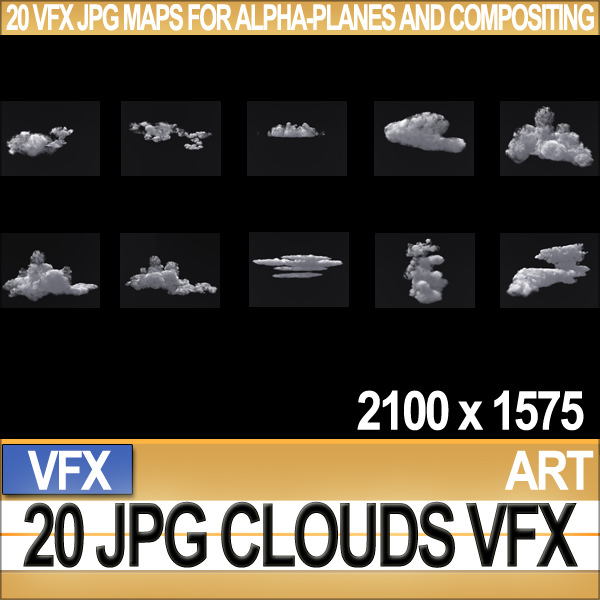 Visual FX 20 JPG Maps Clouds for Alpha-Planes Compositing 3D model_2