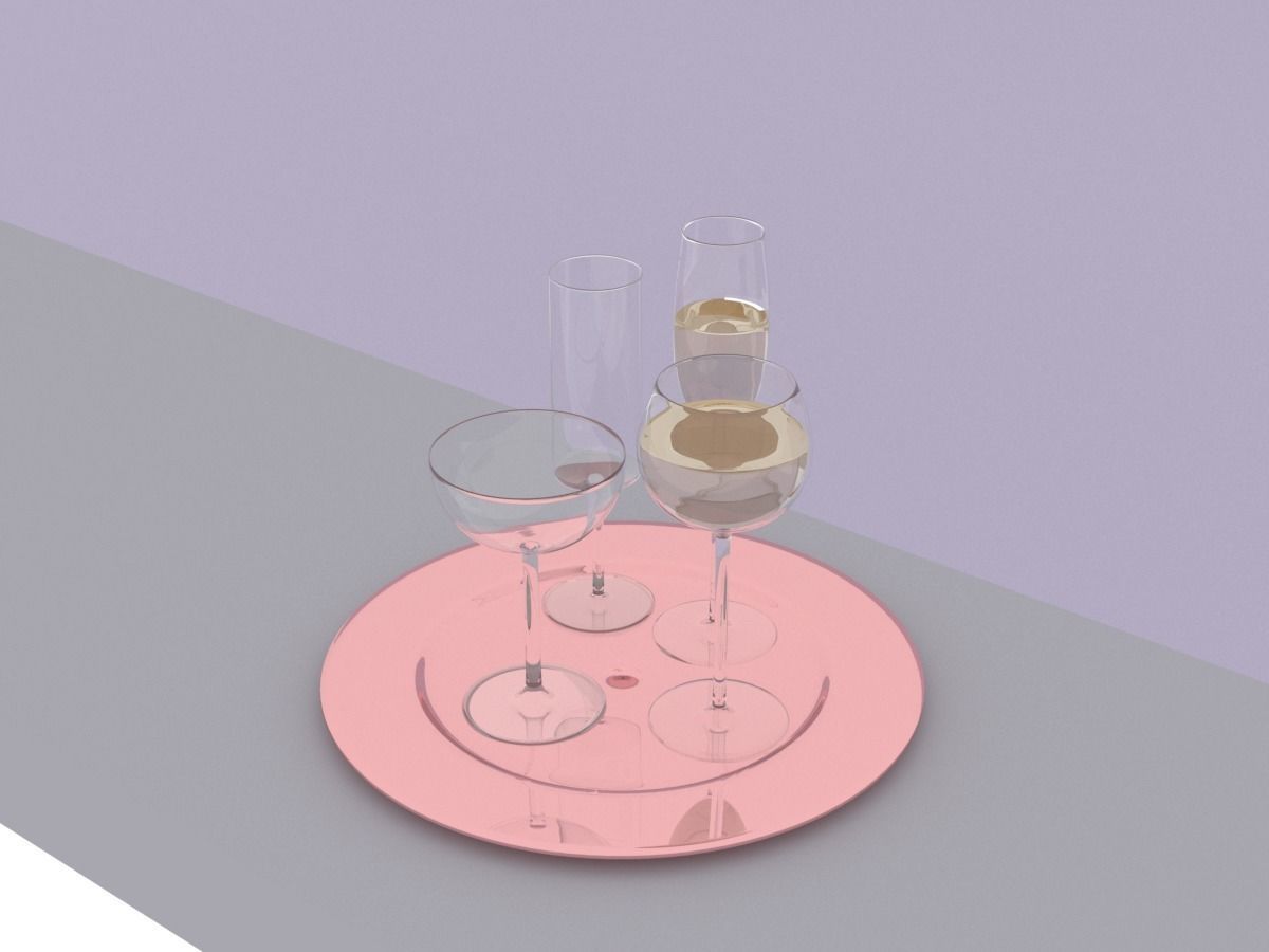 Glasses three wine on plate 3D model_3