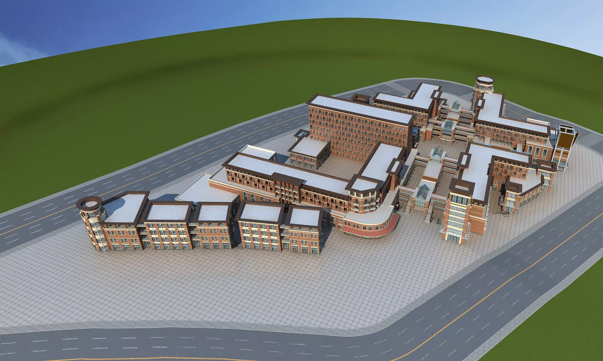 Architecture school building in middle of field 3D model_0