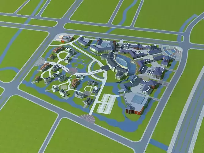 Architecture campus in middle of field