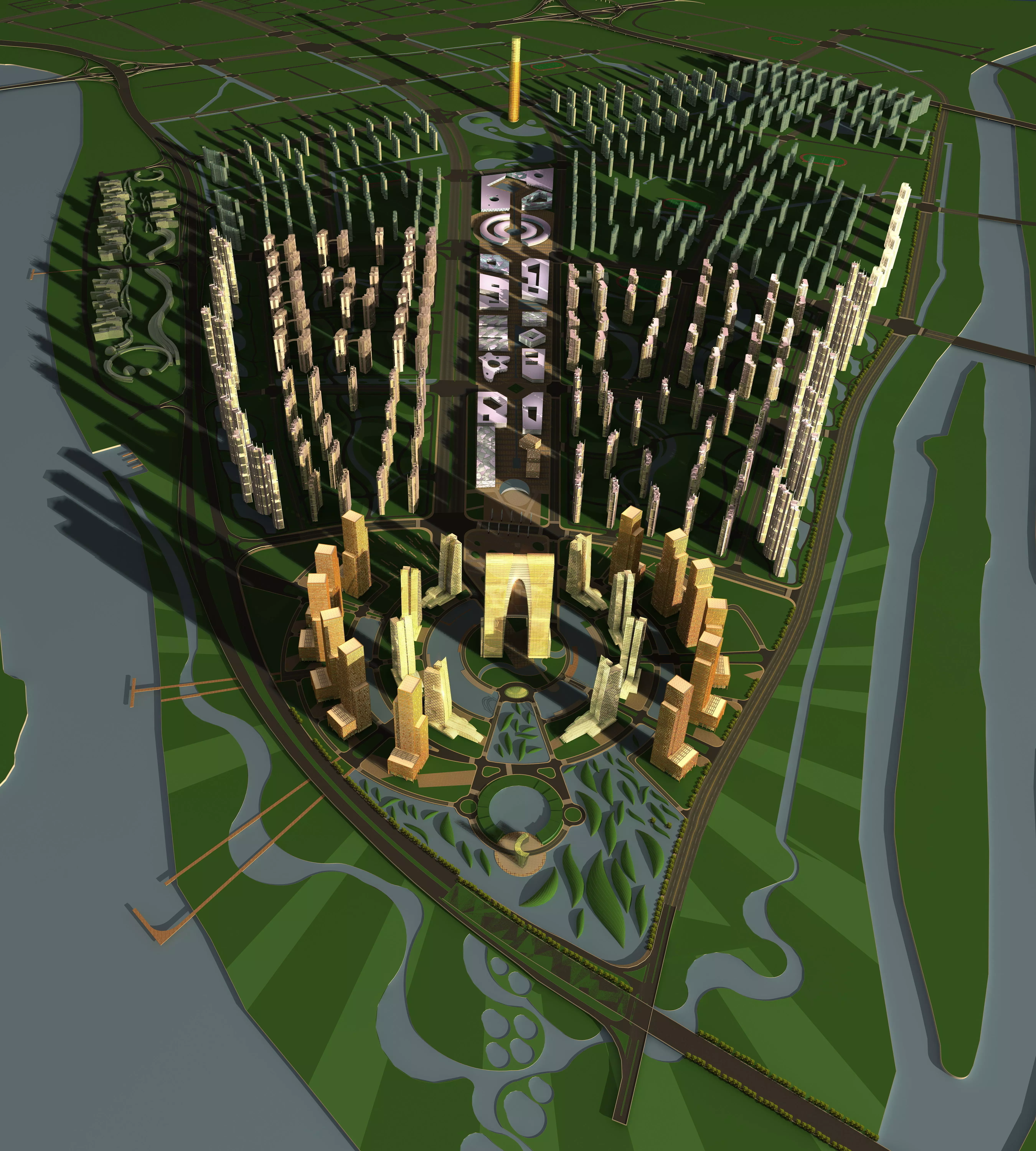 Architecture city in middle of river 3D model