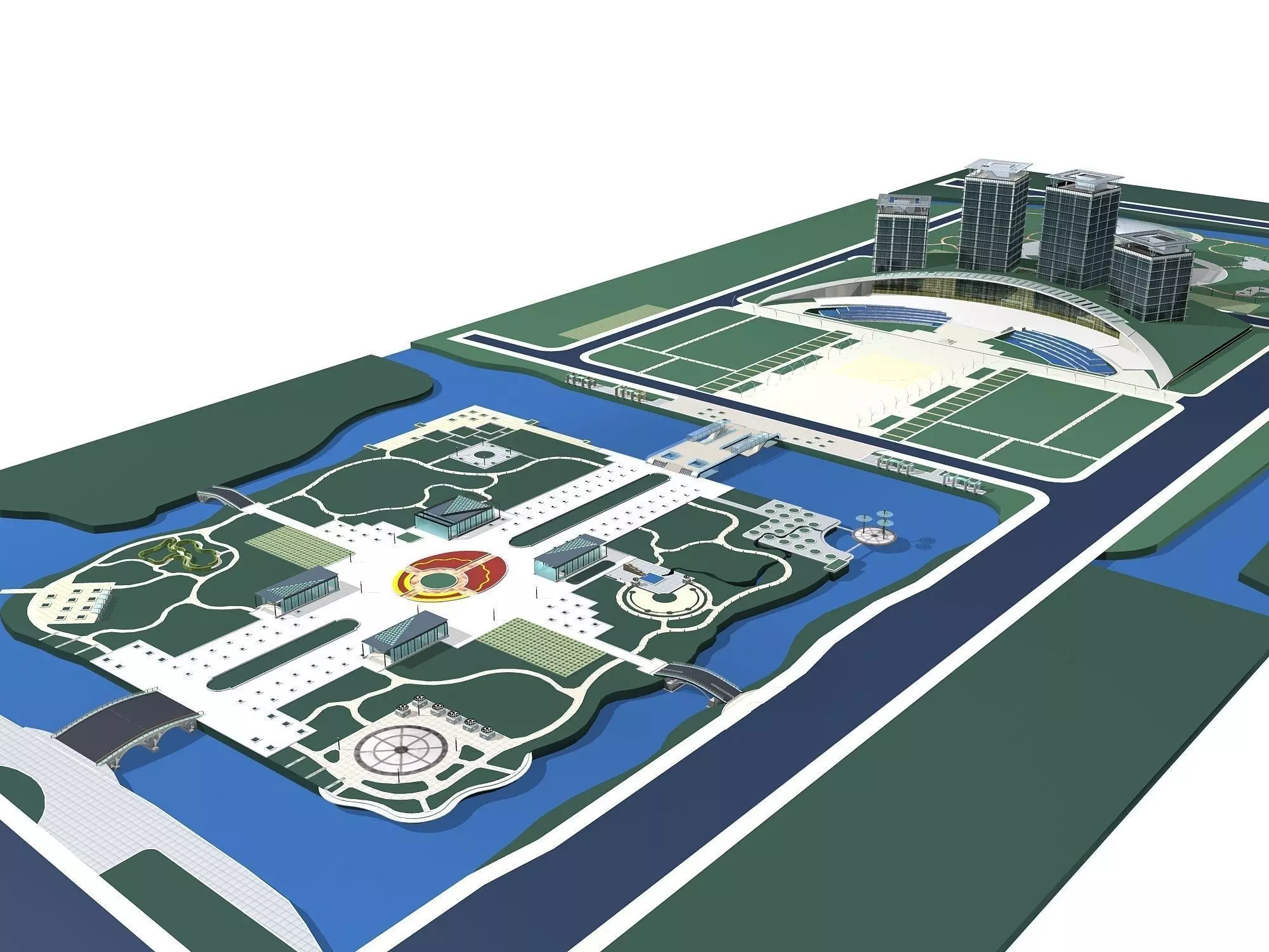 Architecture city with lake and park 3D model_0