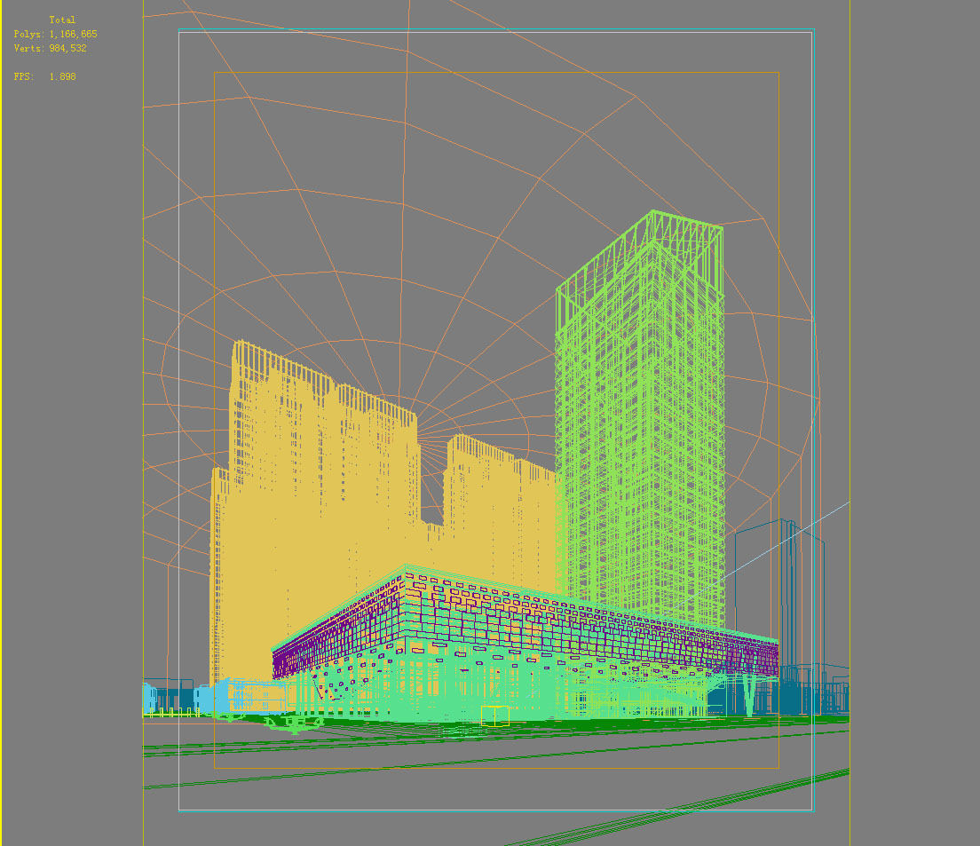 Architecture building with tall glass towers 3D model_1
