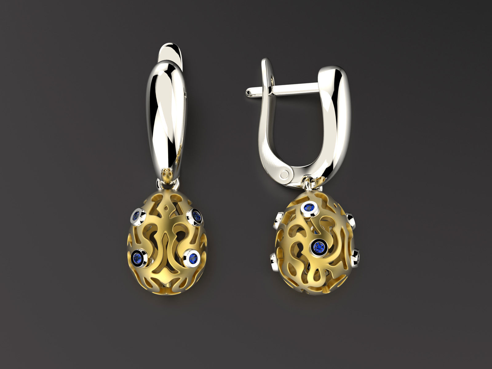 Easter eggs collection earrings set 5 with gems 0140 3D print model_2