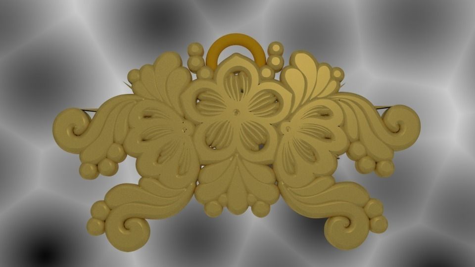Pendant ornate gold brooch 3D print model_0